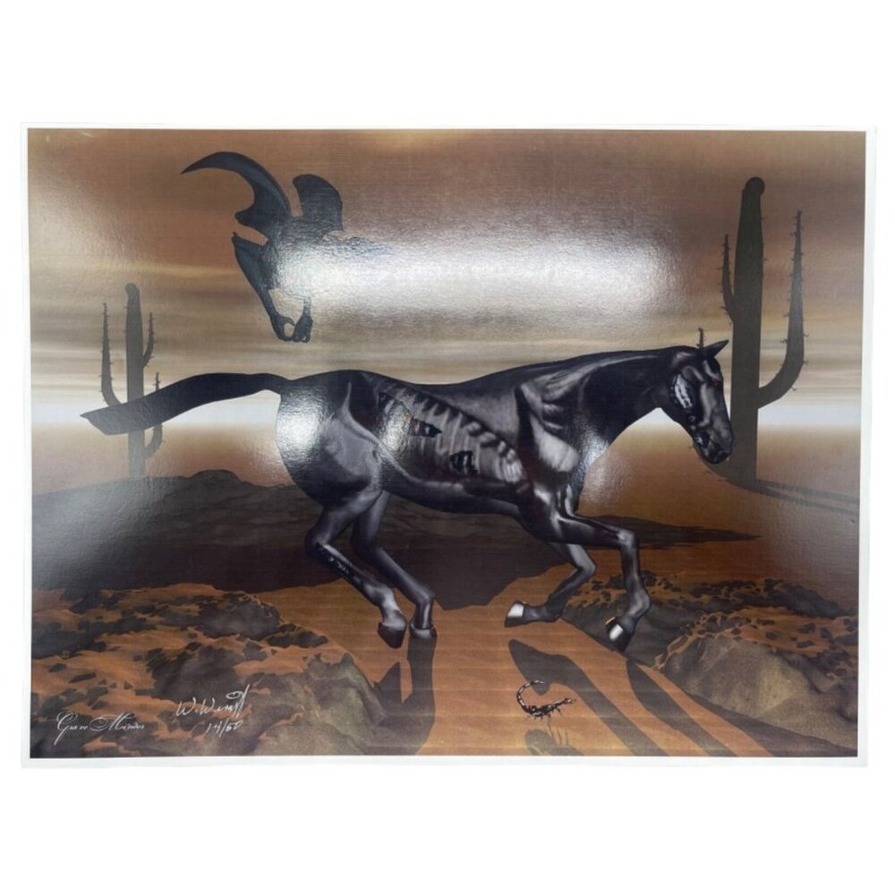 LE GM black horse robot print artwork signed 14/50 16x12" scorpion READ